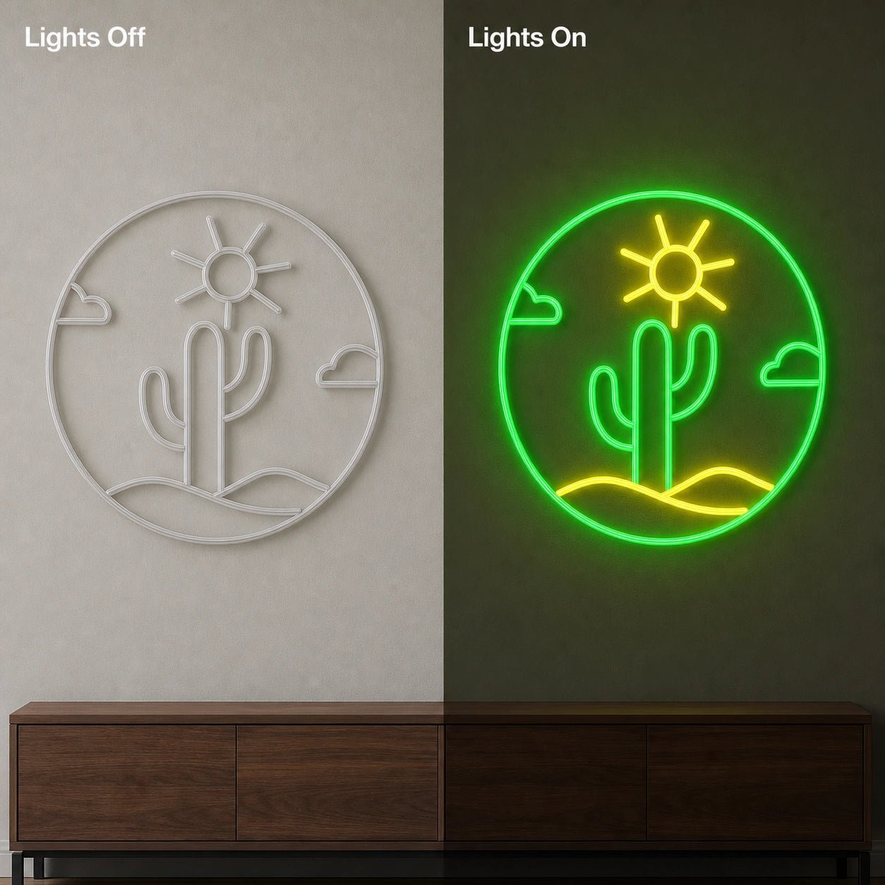 Cactus With Sun And Clouds Circle LED Neon Sign Garage Neon Sign - Shineneon