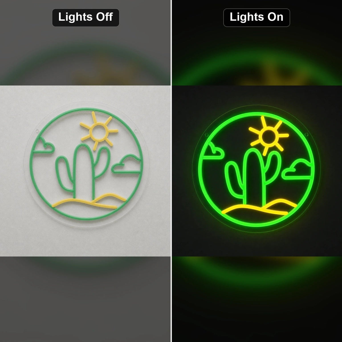 Cactus With Sun And Clouds Circle LED Neon Sign Home Bar Wall Decoration - Shineneon