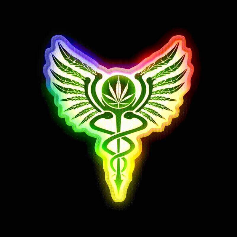 Caduceus Medicine Symbol Of Hermes Green Leaf Led Neon Sign Rgb Color - LED neon sign close-up detail