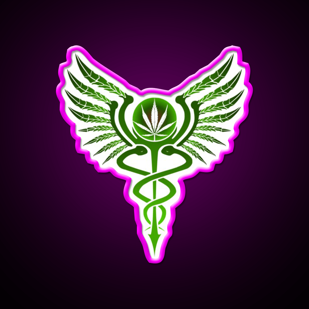 Caduceus Medicine Symbol Of Hermes Green Leaf Led Neon Sign Rgb Color - Shineneon