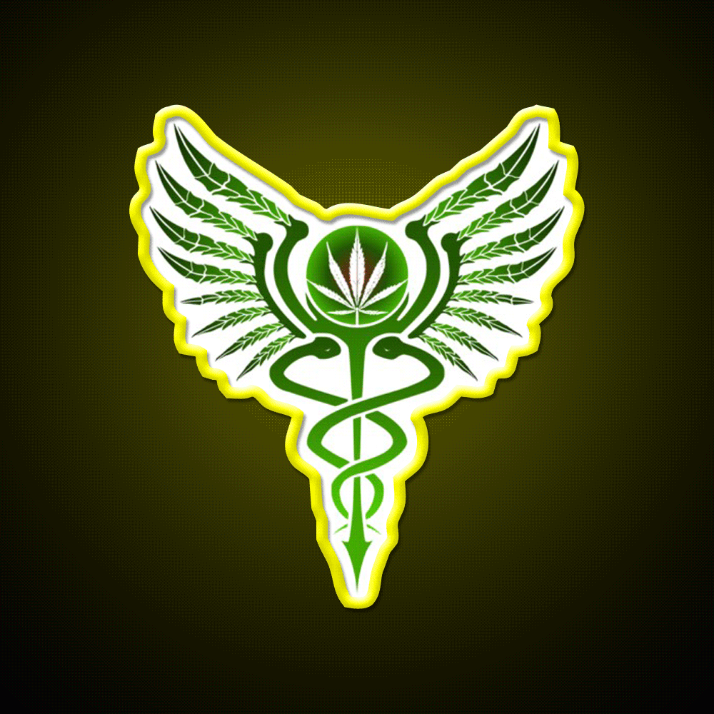 Caduceus Medicine Symbol Of Hermes Green Leaf Led Neon Sign Rgb Color - Custom LED neon sign front view