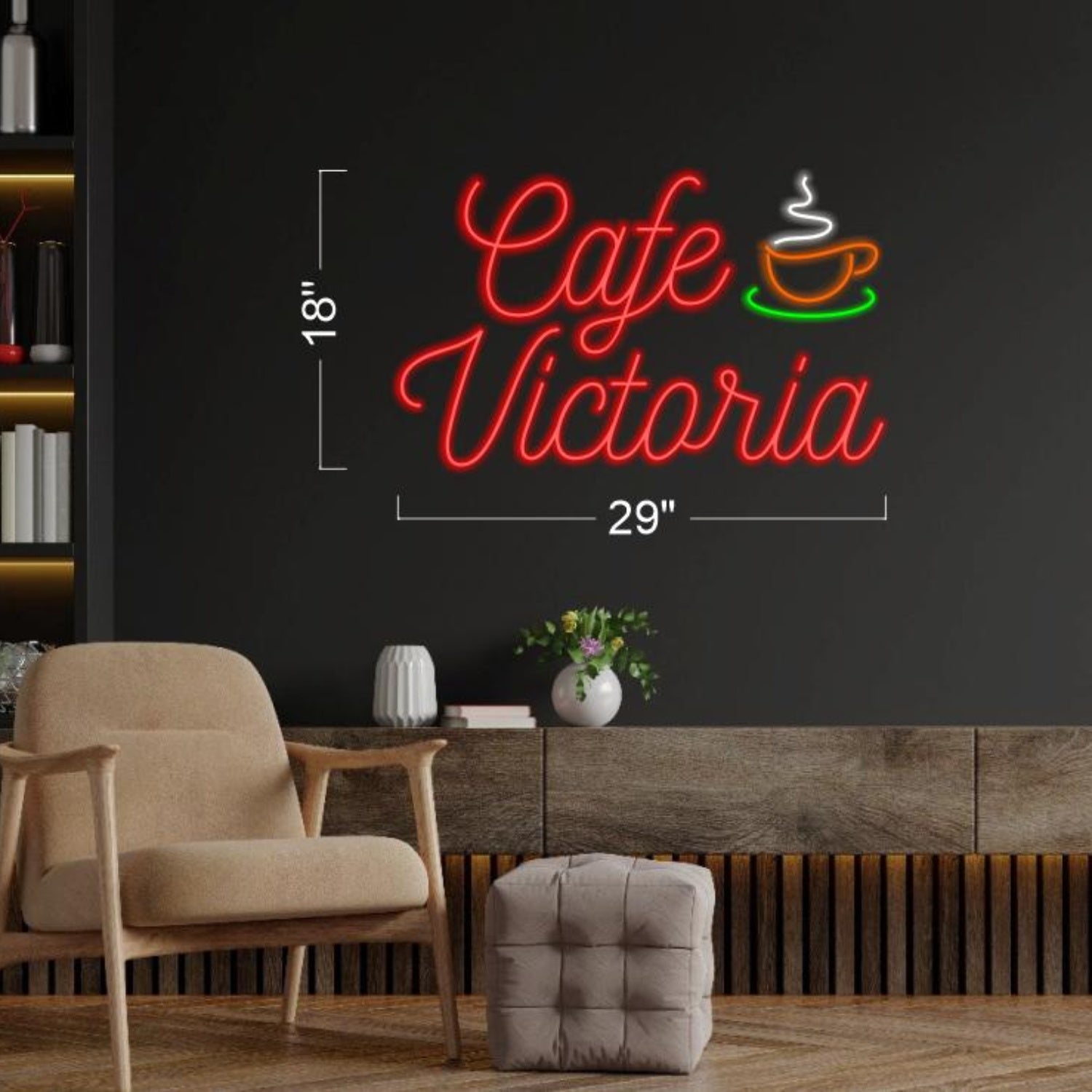 Cafe Victoria Red-Orange-Green Coffee Cup Led Neon Sign For Indoor Decor | Shineneon