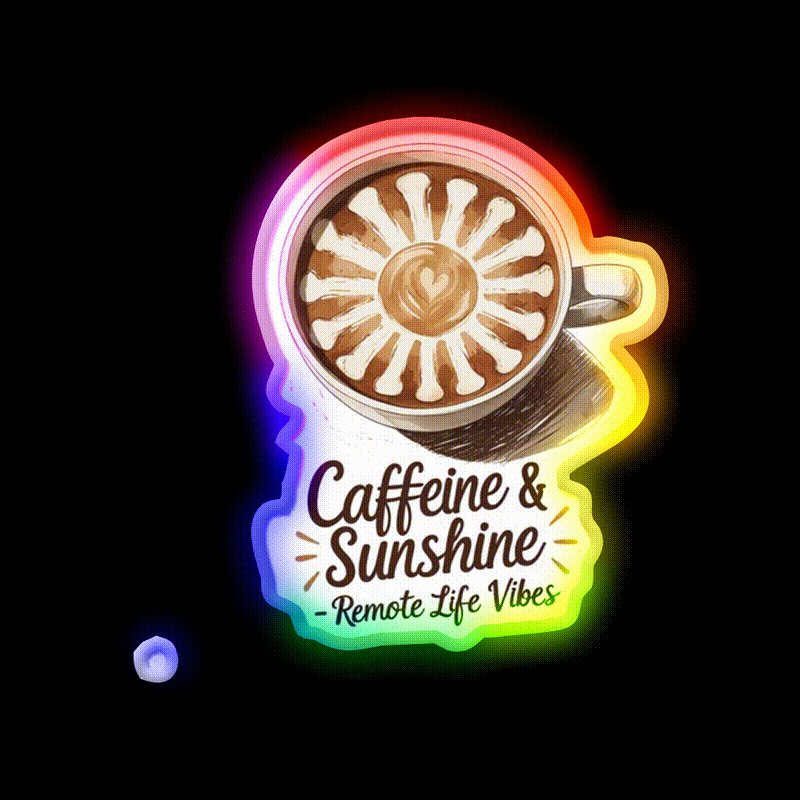 Caffeine And Sunshine Remote Life Vibes Led Neon Sign Espresso Bar Art Rgb Color - LED neon sign close-up detail