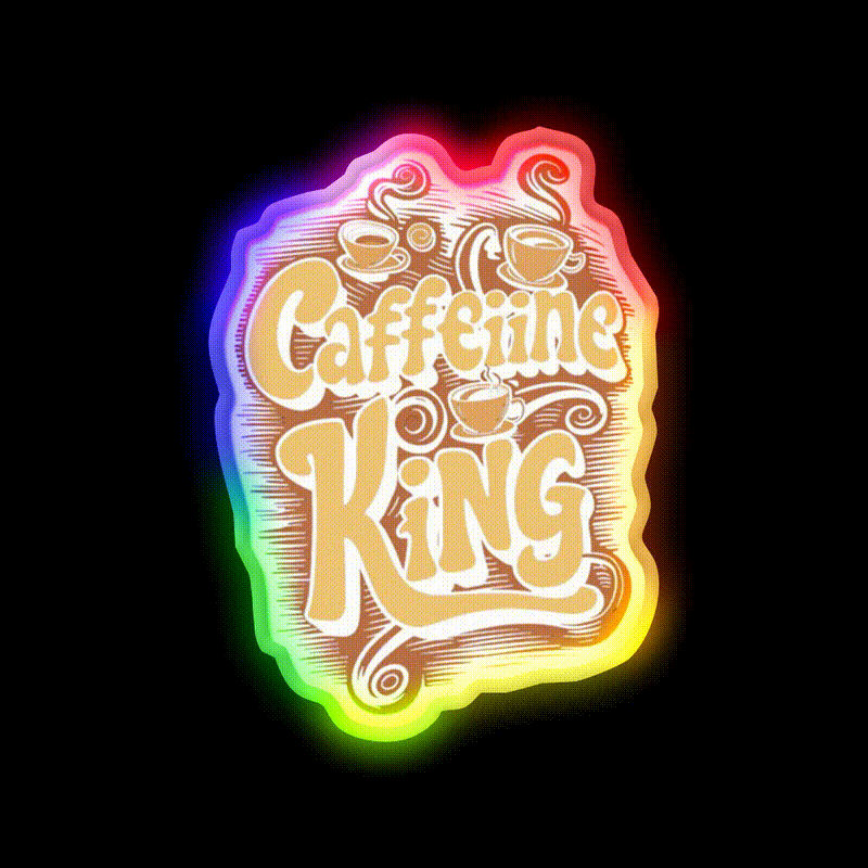 Caffeine King Rule Your Coffee Kingdom Led Neon Sign Espresso Bar Art Rgb Color