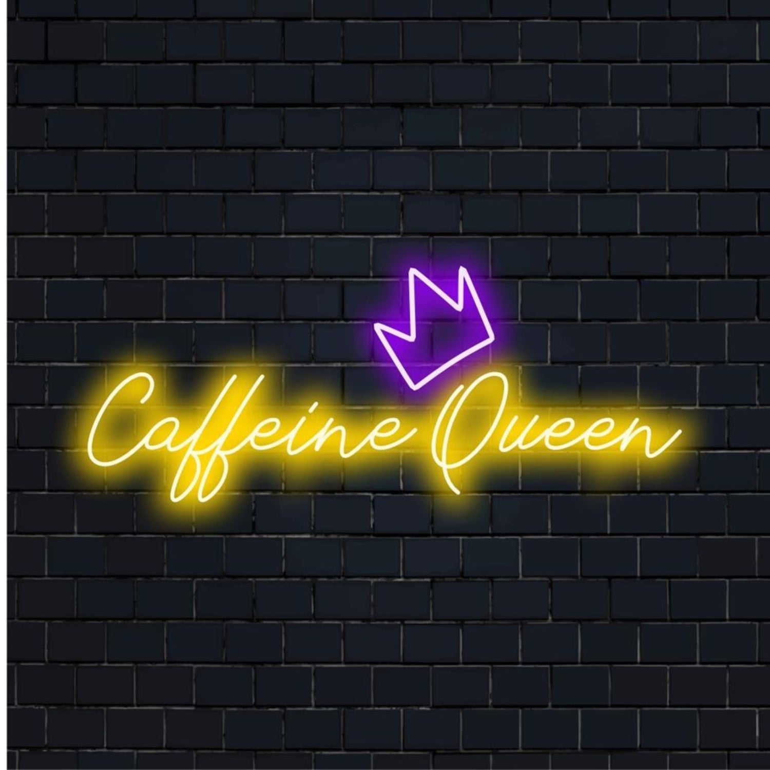 Caffeine Queen Yellow-Purple Crown Led Neon Sign For Coffee Shop Home Decor | Shineneon