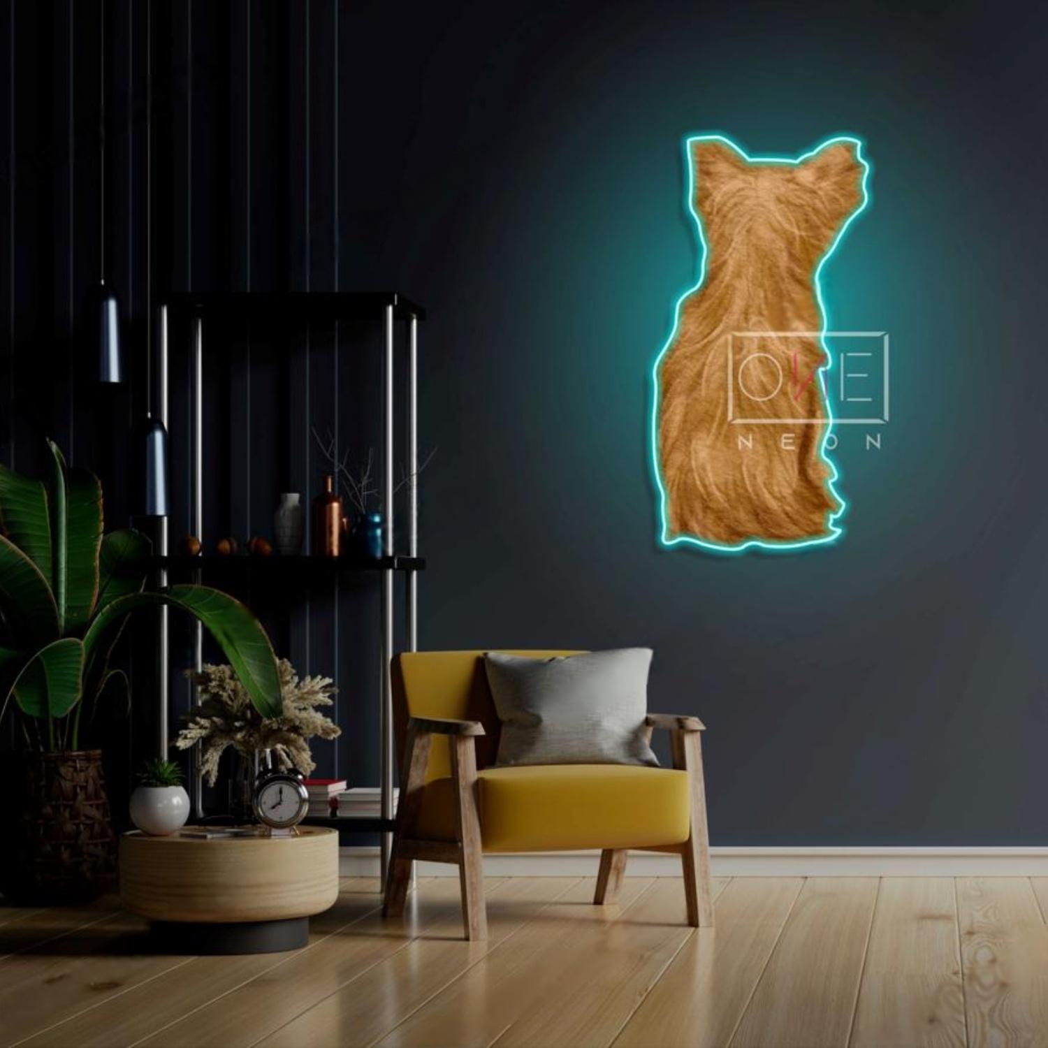 Cairn Terrier Teal Cat Silhouette Led Neon Sign For Artistic Home Decor | Shineneon