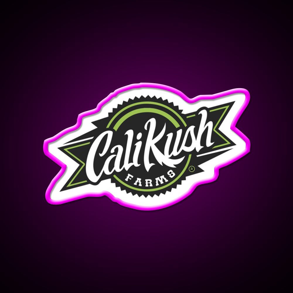 Cali Kush Farms Hemp Inspired Green Leaf Led Neon Sign Rgb Color - Neon sign mounted on wall in room