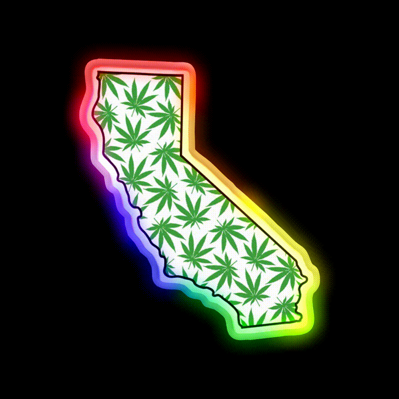 California Ca Weed Leaf Pattern Hemp Inspired Green Leaf Led Neon Sign Rgb Color - LED neon sign close-up detail