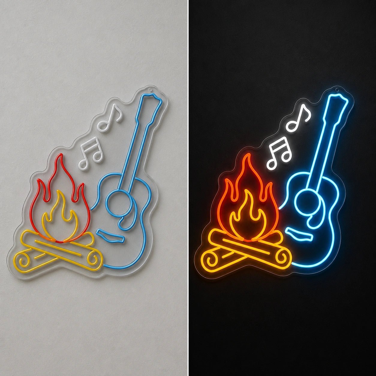 Campfire Acoustic Guitar Room Scene Vintage LED Neon Sign - Shineneon
