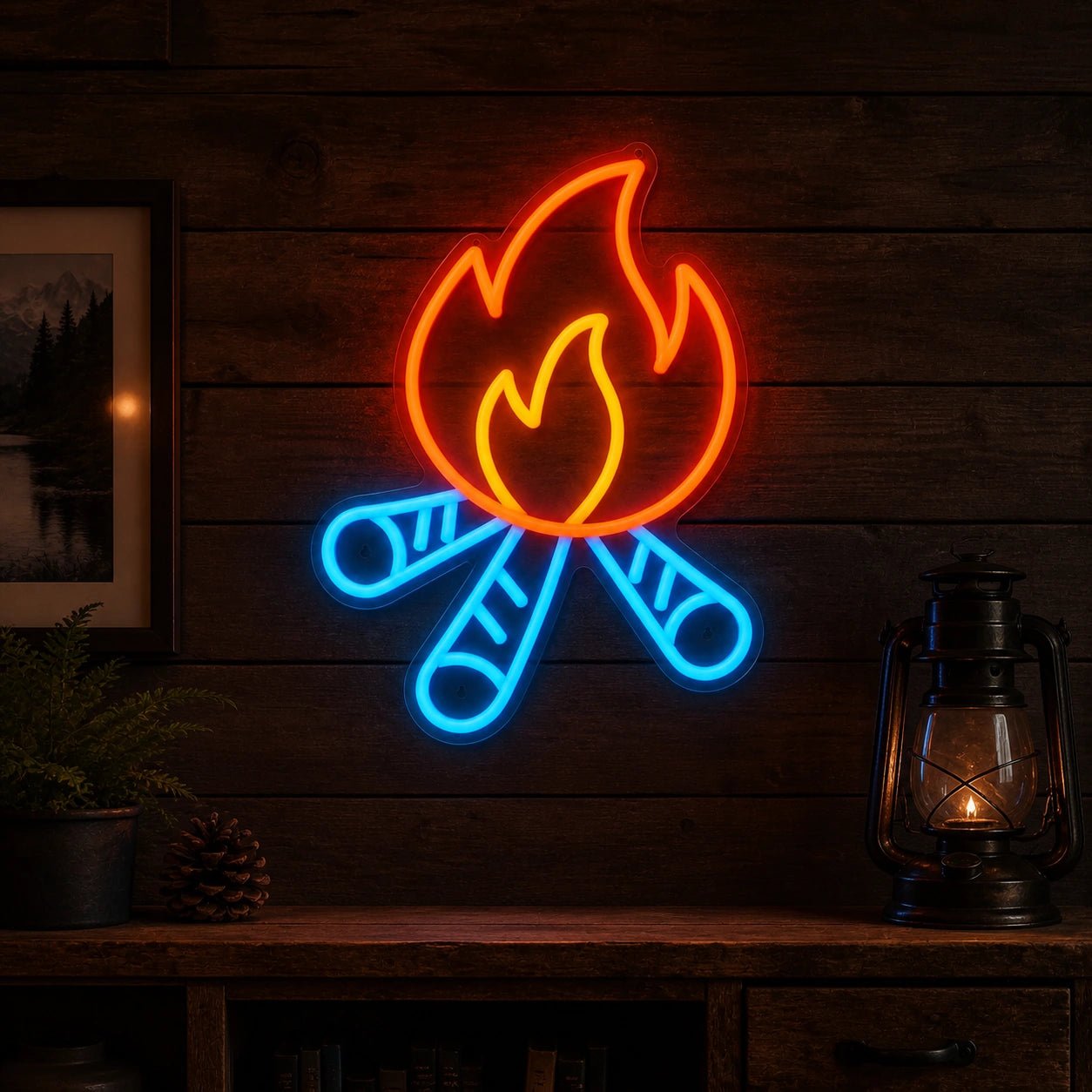 Campfire Crossed Logs Vintage LED Neon Sign - Shineneon