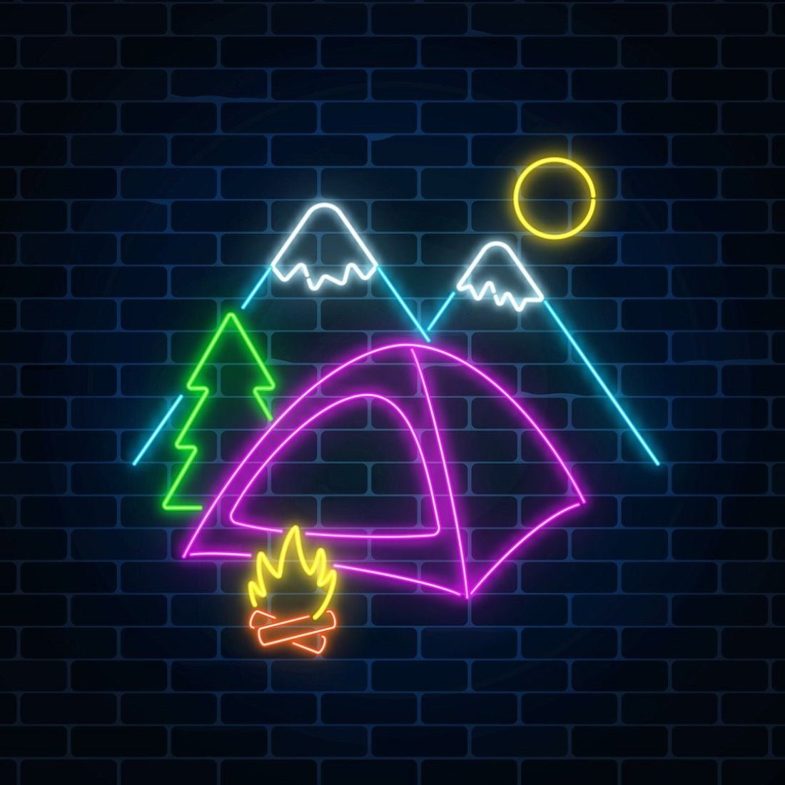 Camping Tent Bonfire Mountains Led Sign Business Neon Sign - Shineneon