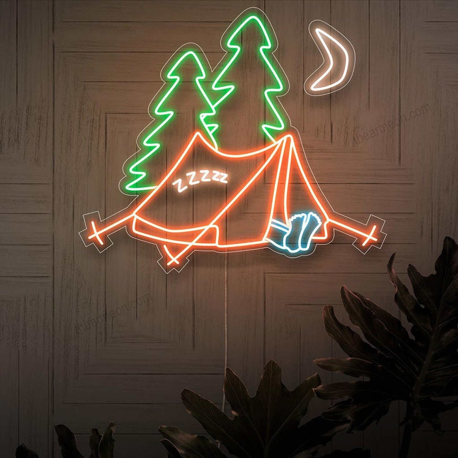 Camping Tent Pine Trees Moon Led Neon Sign For Indoor Decor | Shineneon