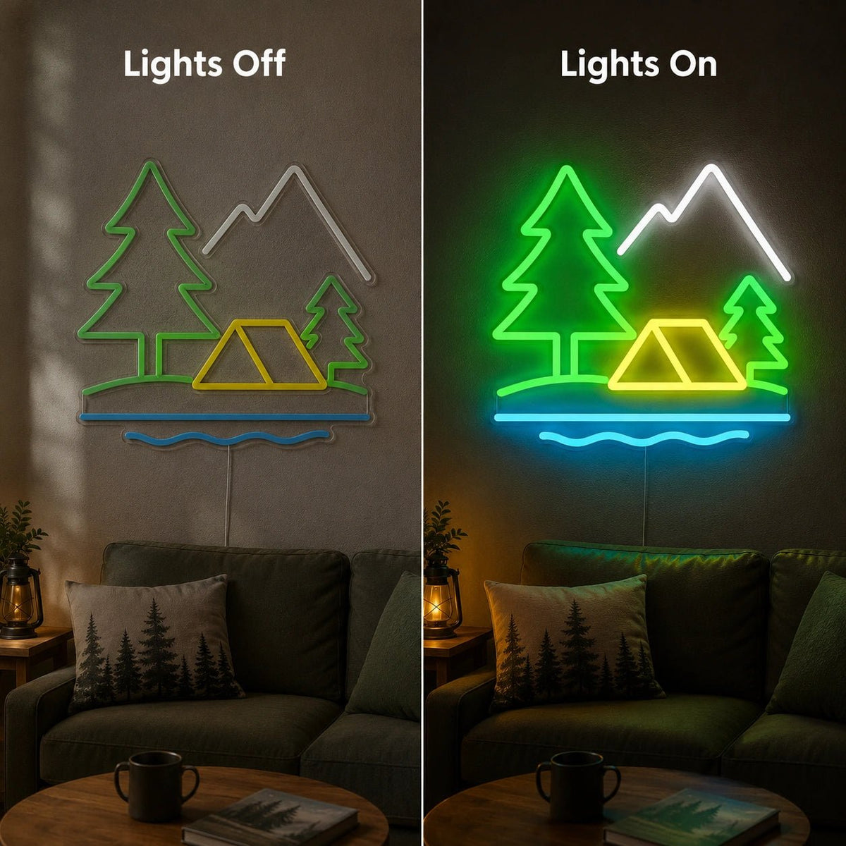 Camping Tent Trees And Mountains LED Neon Sign - Shineneon