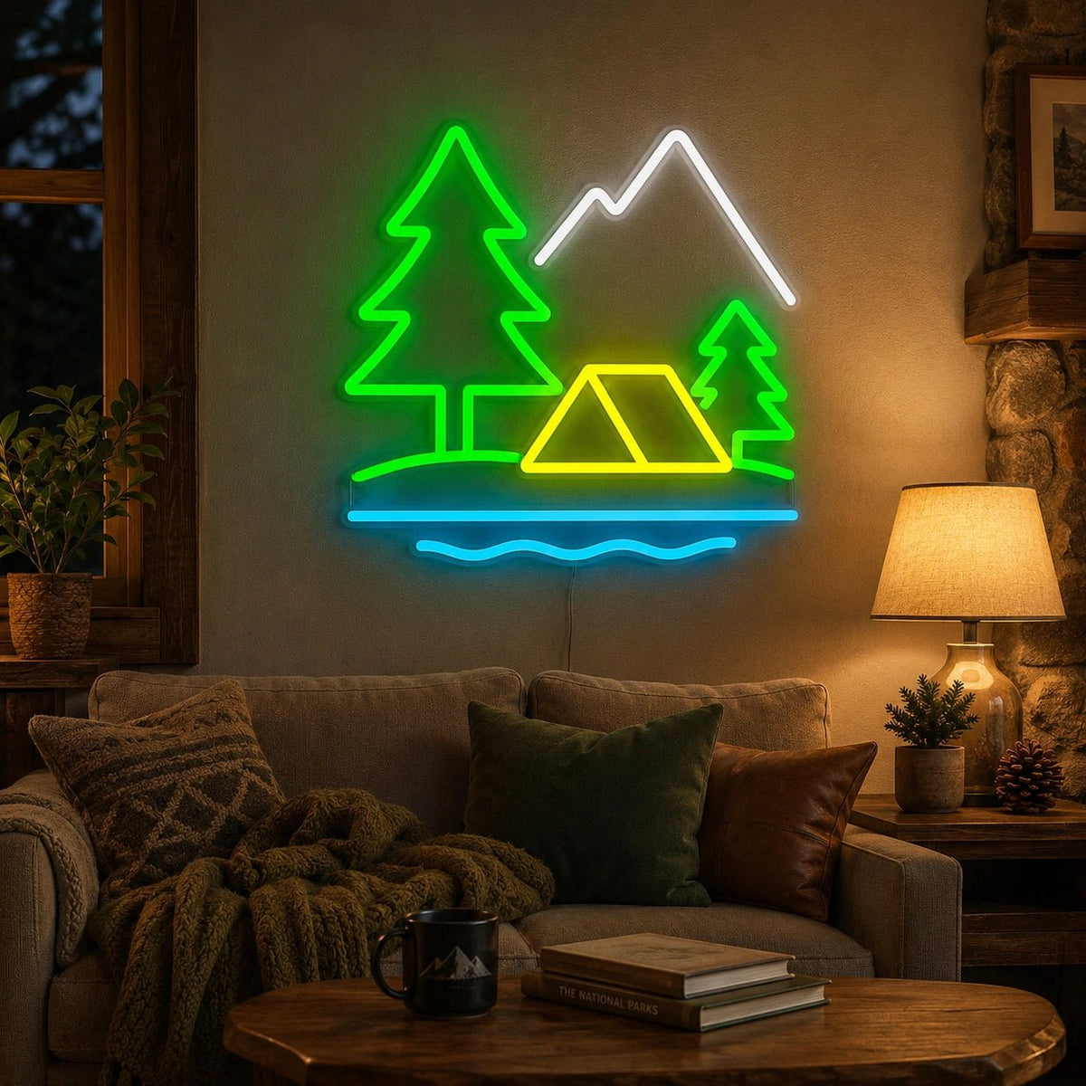 Camping Tent Trees And Mountains LED Neon Sign - Shineneon