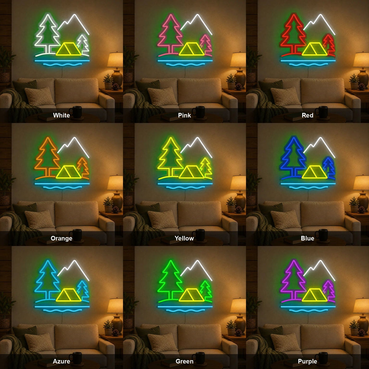 Camping Tent Trees And Mountains LED Neon Sign - Shineneon