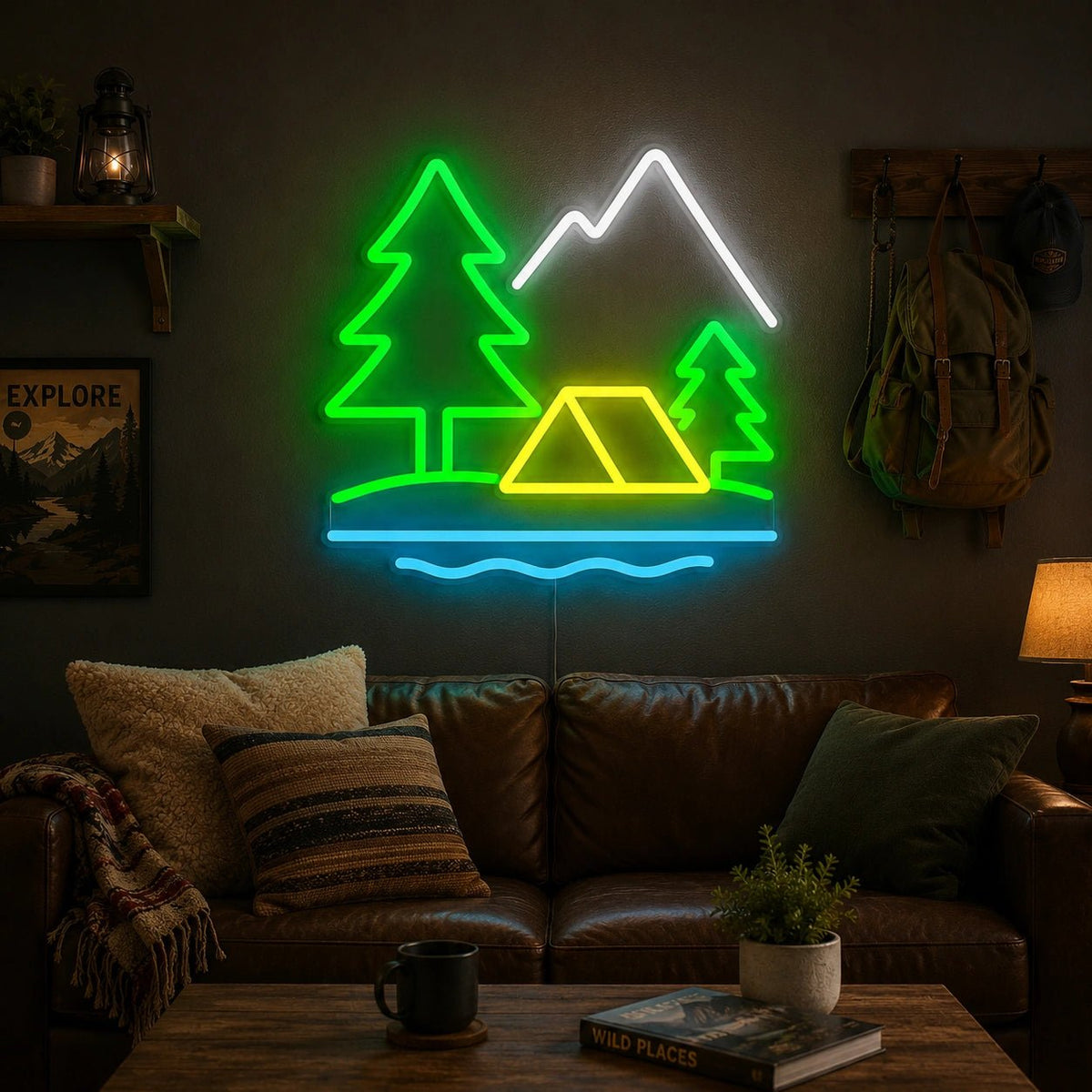 Camping Tent Trees And Mountains LED Neon Sign - Shineneon