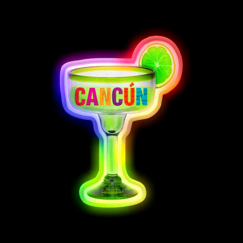Cancun Time Party Drink Tequila Led Neon Sign Rgb Color - LED neon sign close-up detail