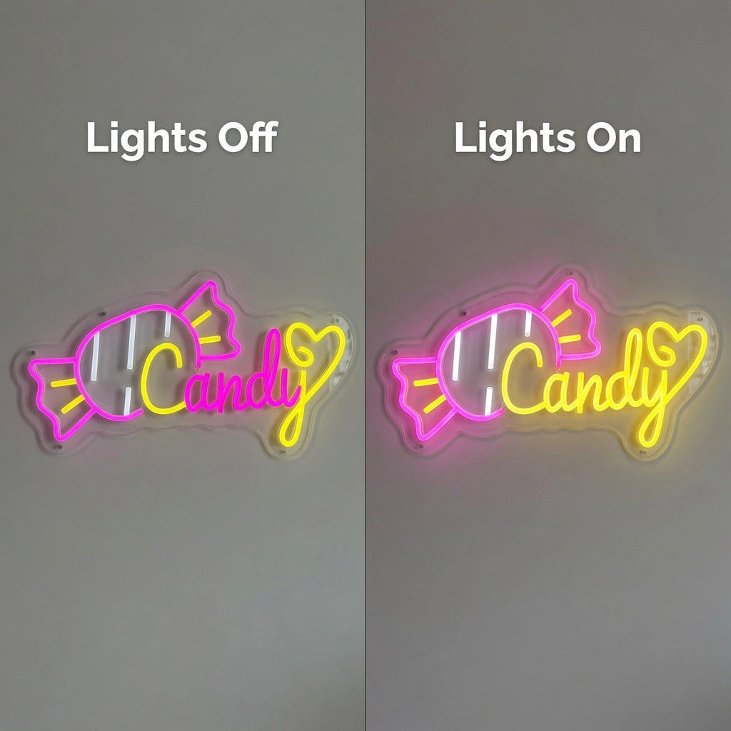 Candy Wall Art LED Neon Sign - 06 Day Night Comparison