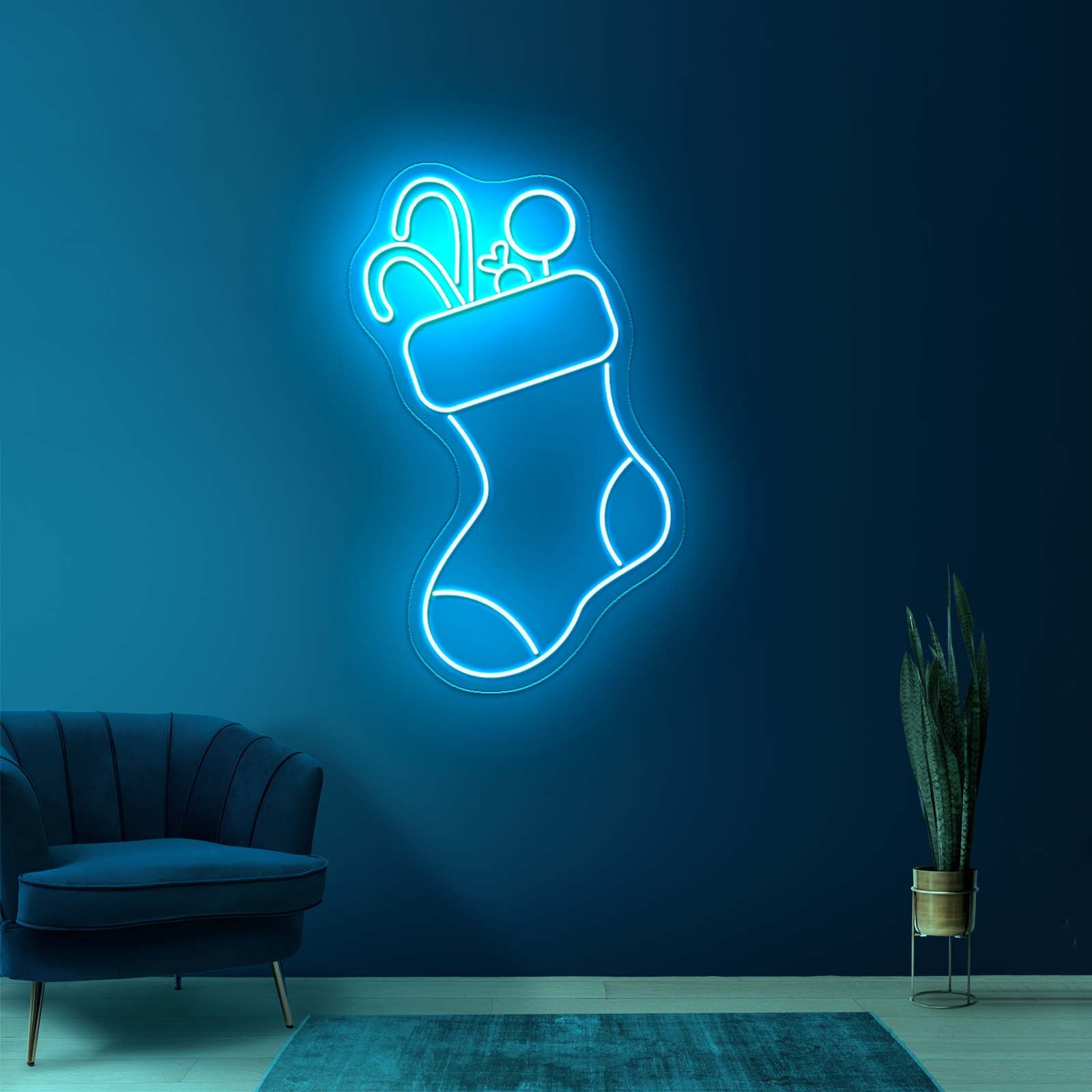 Candy With Christmas Sock Merry Christmas Neon Signs