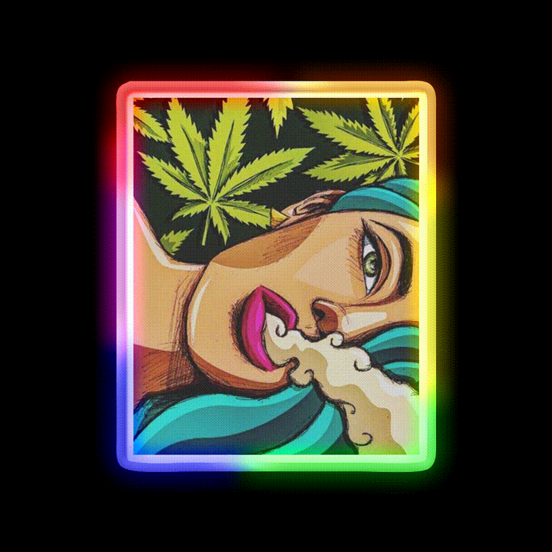 Canna Girl Hemp Inspired Green Leaf Led Neon Sign Rgb Color - LED neon sign close-up detail
