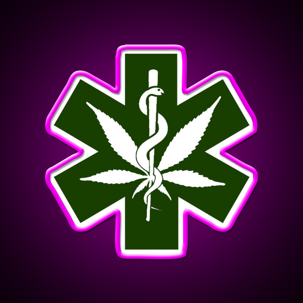 Canna Meds Hemp Inspired Green Leaf Led Neon Sign Rgb Color - Neon sign mounted on wall in room