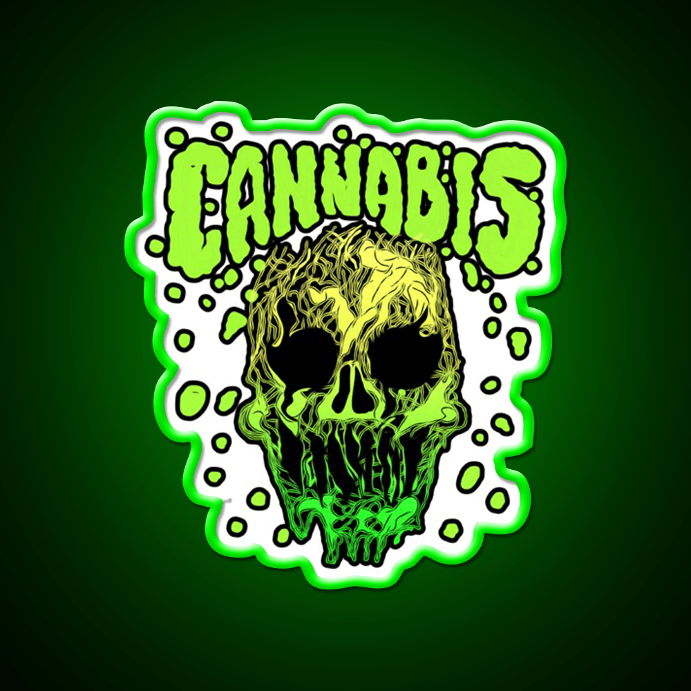 Cannabisskull Skull Hemp Inspired Green Leaf Led Neon Sign Rgb Color - Shineneon
