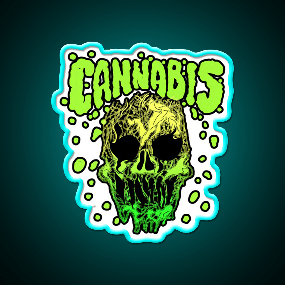 Cannabisskull Skull Hemp Inspired Green Leaf Led Neon Sign Rgb Color - Shineneon