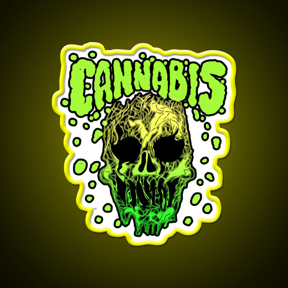 Cannabisskull Skull Hemp Inspired Green Leaf Led Neon Sign Rgb Color - Custom LED neon sign front view