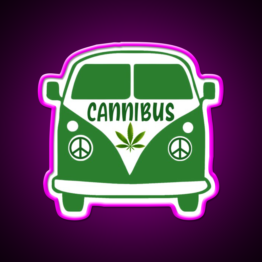 Cannibus Hemp Inspired Green Leaf Led Neon Sign Rgb Color - Neon sign mounted on wall in room