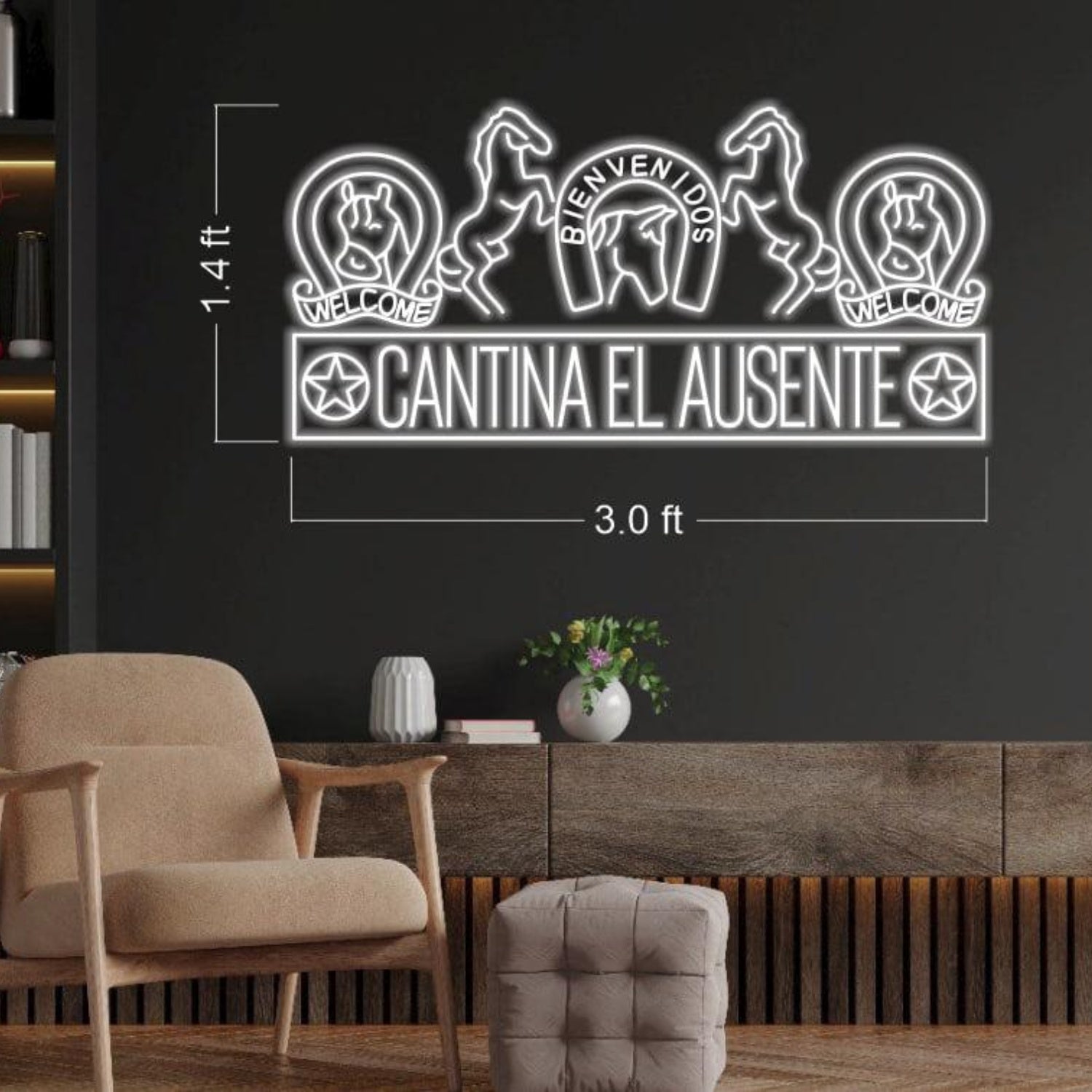 Cantina El Ausente White Led Neon Sign With Western Motifs For Bar Decor | Shineneon