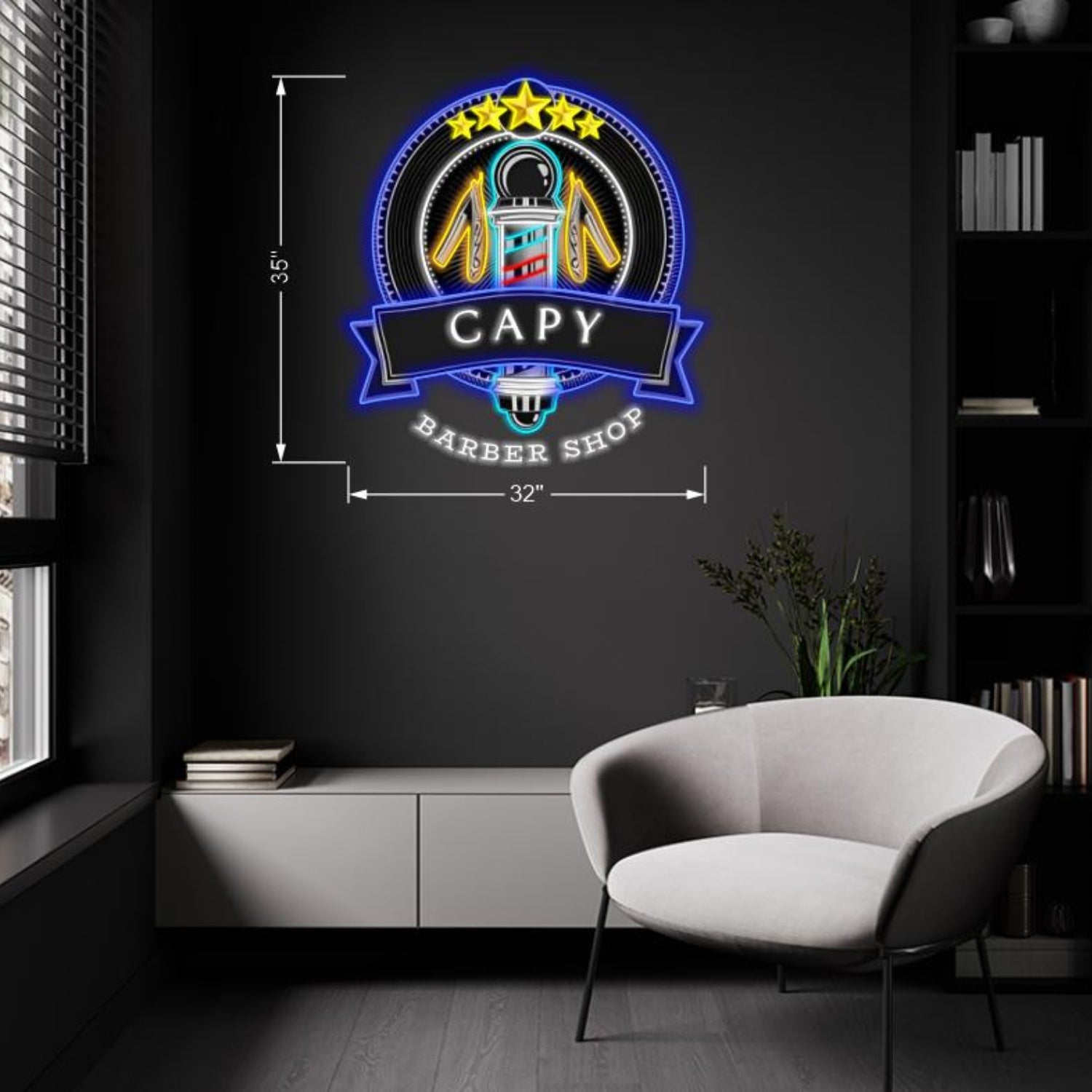 Capy Barber Shop Blue-Yellow-White Barber Clipper Led Neon Sign For Salons | Shineneon