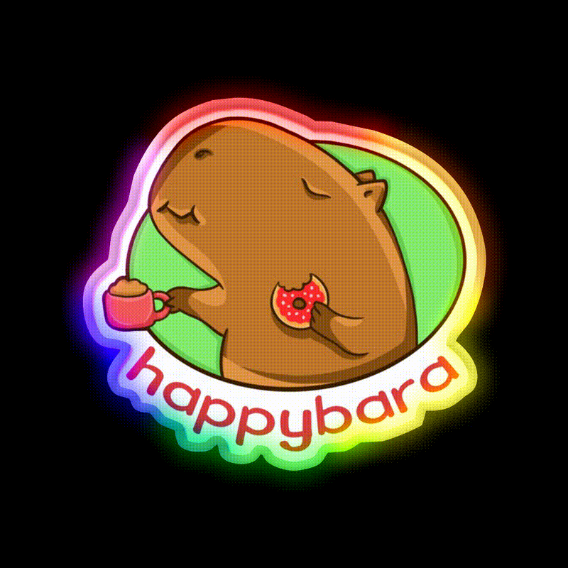 Capybara Is Happy When Eating Donut Snack Food Led Neon Sign Rgb Color - LED neon sign close-up detail