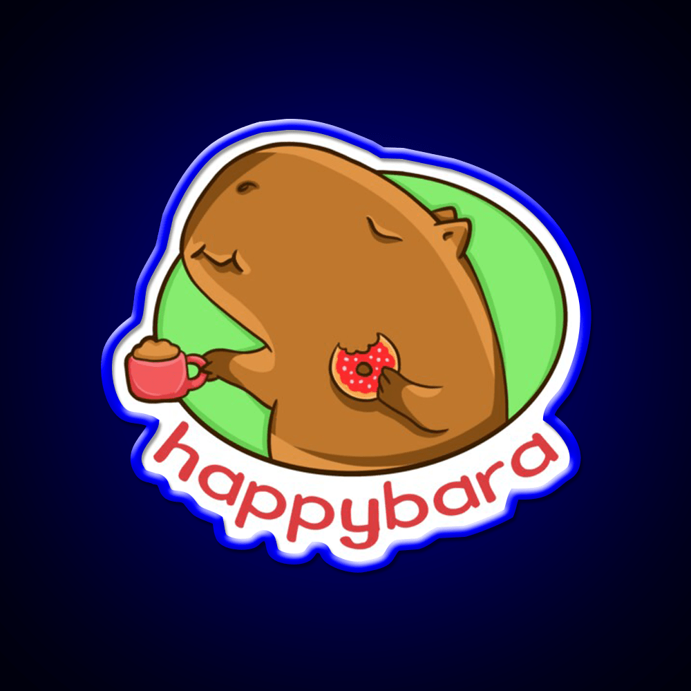 Capybara Is Happy When Eating Donut Snack Food Led Neon Sign Rgb Color - Shineneon