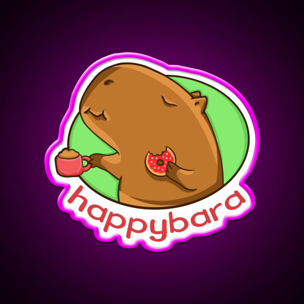 Capybara Is Happy When Eating Donut Snack Food Led Neon Sign Rgb Color - Shineneon
