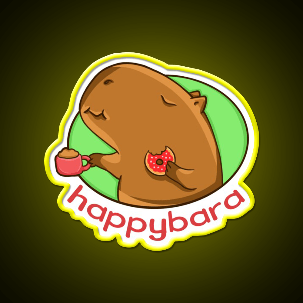 Capybara Is Happy When Eating Donut Snack Food Led Neon Sign Rgb Color - Shineneon