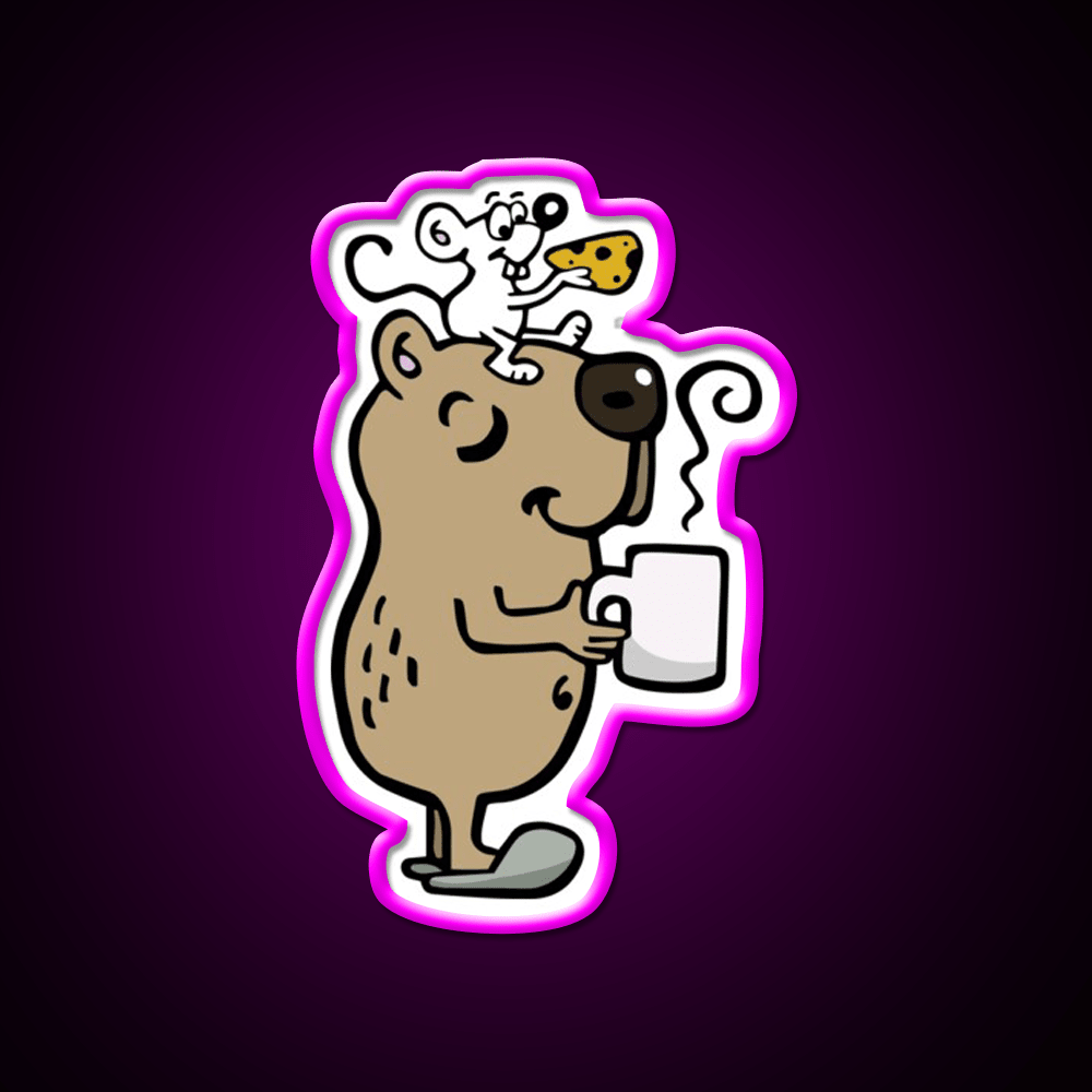 Capybara With Coffee Cafe Led Neon Sign Espresso Bar Art Rgb Color - Shineneon