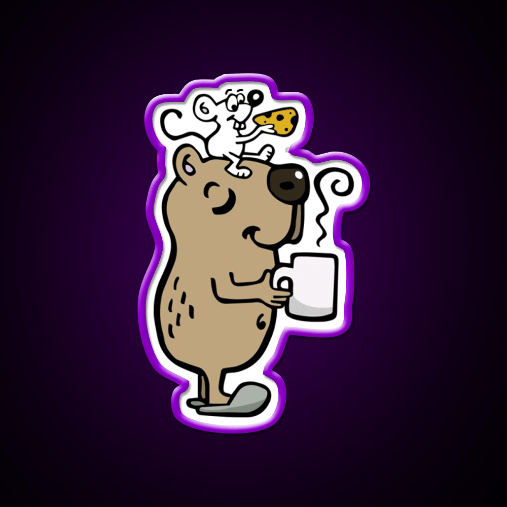 Capybara With Coffee Cafe Led Neon Sign Espresso Bar Art Rgb Color - Shineneon