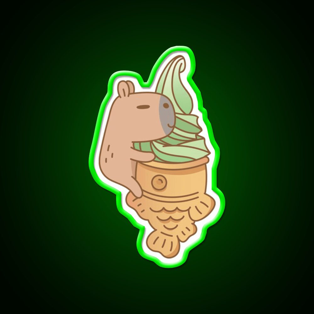 Capybara With Matcha Taiyaki Ice Cream Snack Food Led Neon Sign Rgb Color - Shineneon