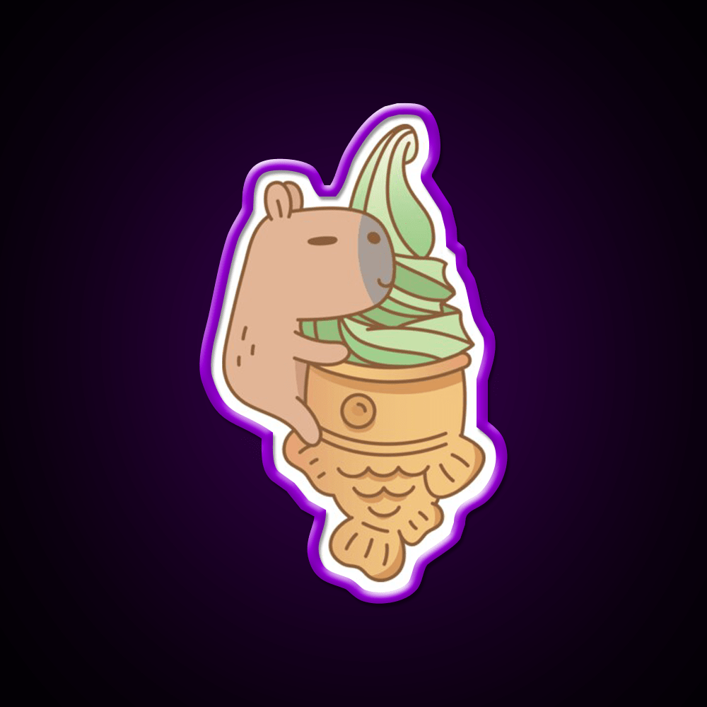 Capybara With Matcha Taiyaki Ice Cream Snack Food Led Neon Sign Rgb Color - Shineneon