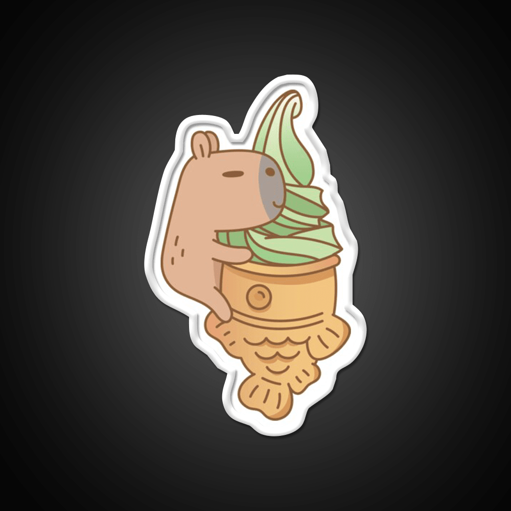 Capybara With Matcha Taiyaki Ice Cream Snack Food Led Neon Sign Rgb Color - Shineneon