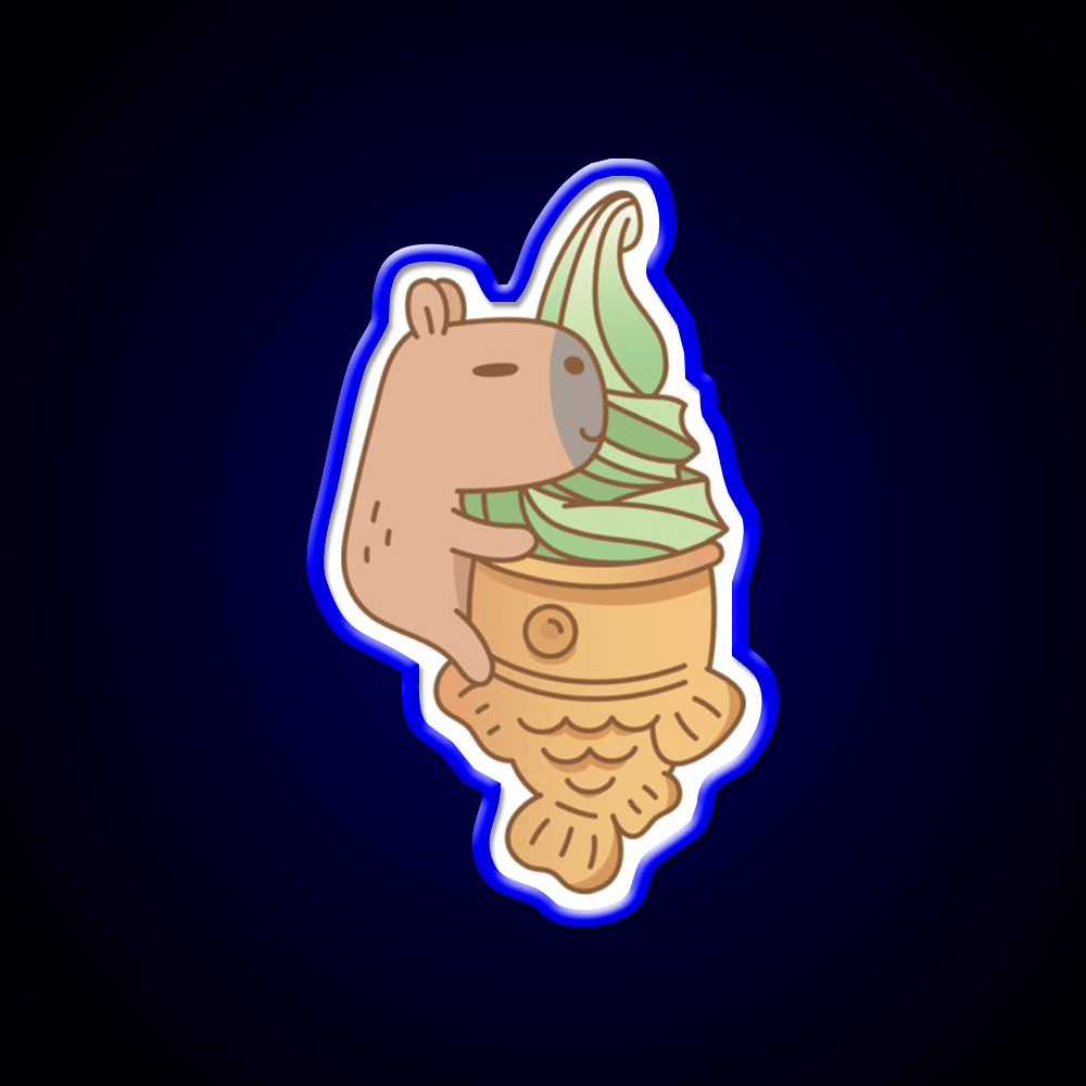 Capybara With Matcha Taiyaki Ice Cream Snack Food Led Neon Sign Rgb Color - Shineneon