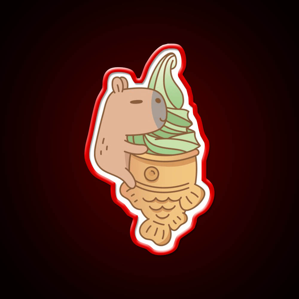 Capybara With Matcha Taiyaki Ice Cream Snack Food Led Neon Sign Rgb Color - Shineneon