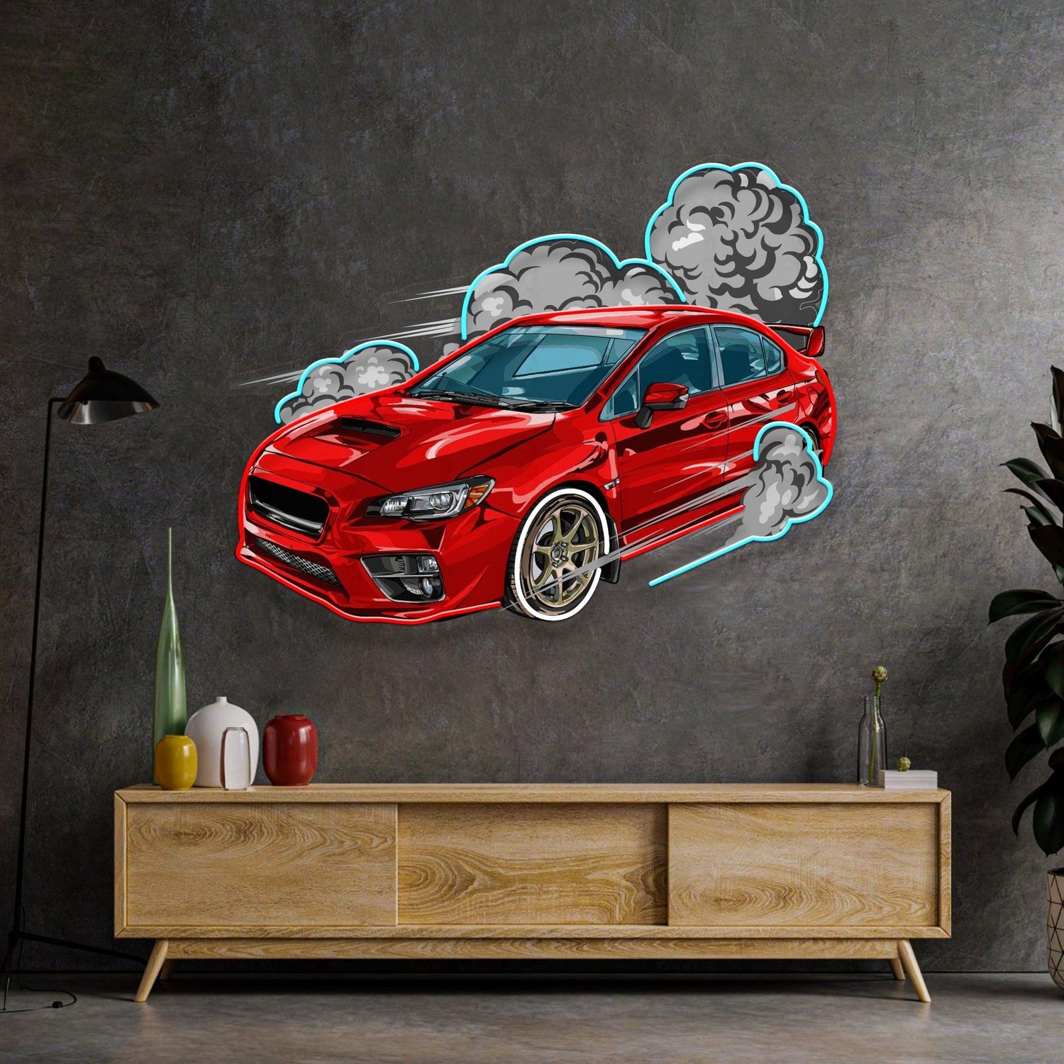 Car Fire Retro Truck Blue Red White Uv Printed Led Neon Sign For Home Bar Garage Decor | Shineneon