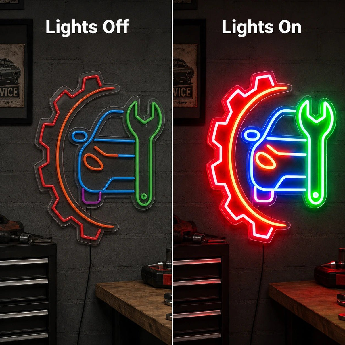 Car Service Gear Wrench LED Neon Sign - Shineneon