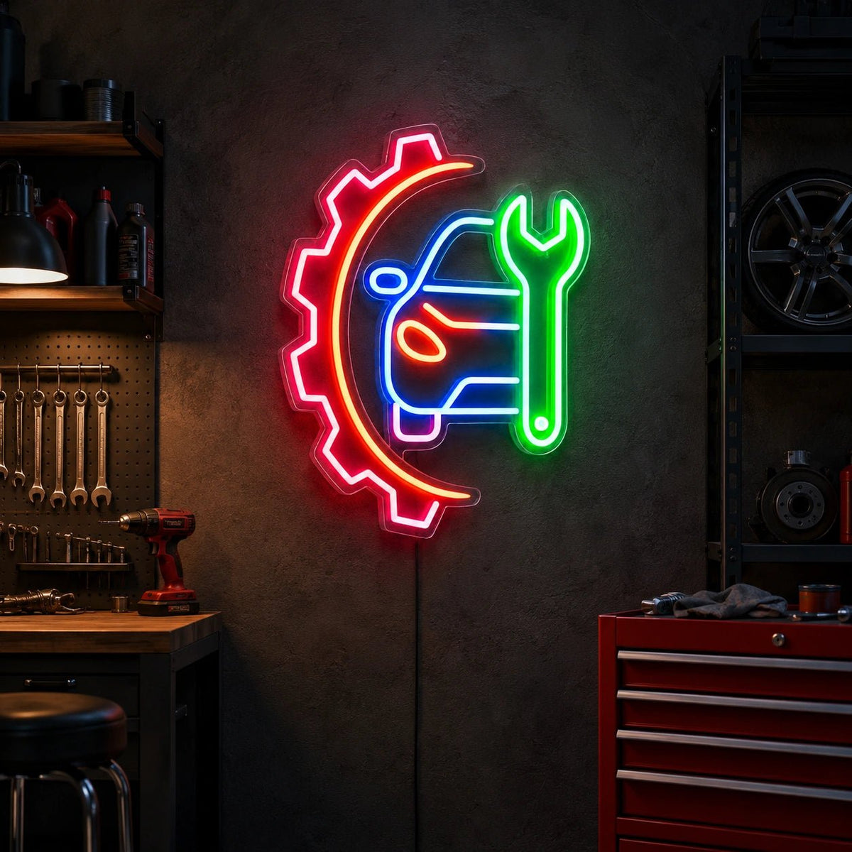 Car Service Gear Wrench LED Neon Sign - Shineneon