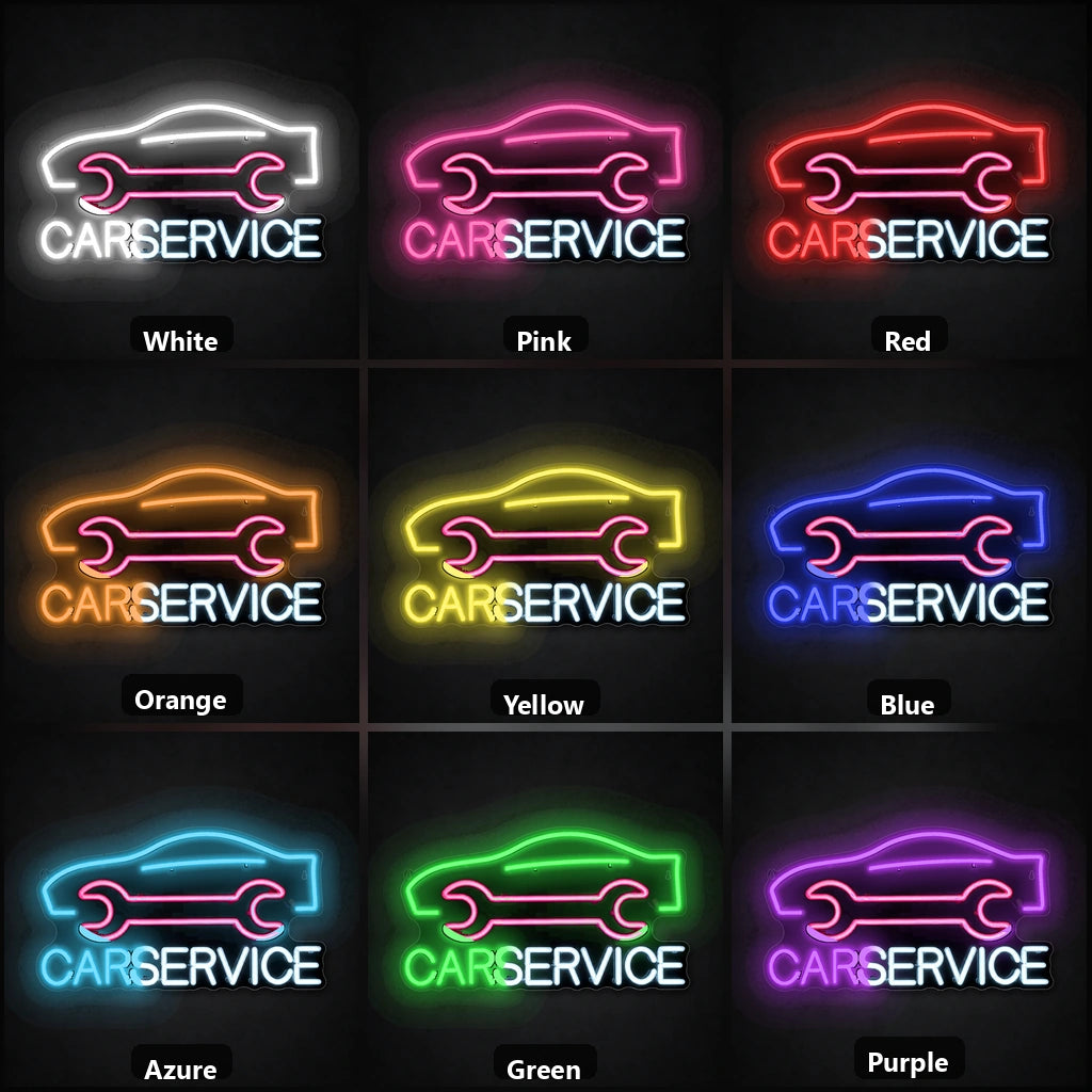 Car Service Wrench Garage Neon Sign Vintage LED Neon Sign color grid