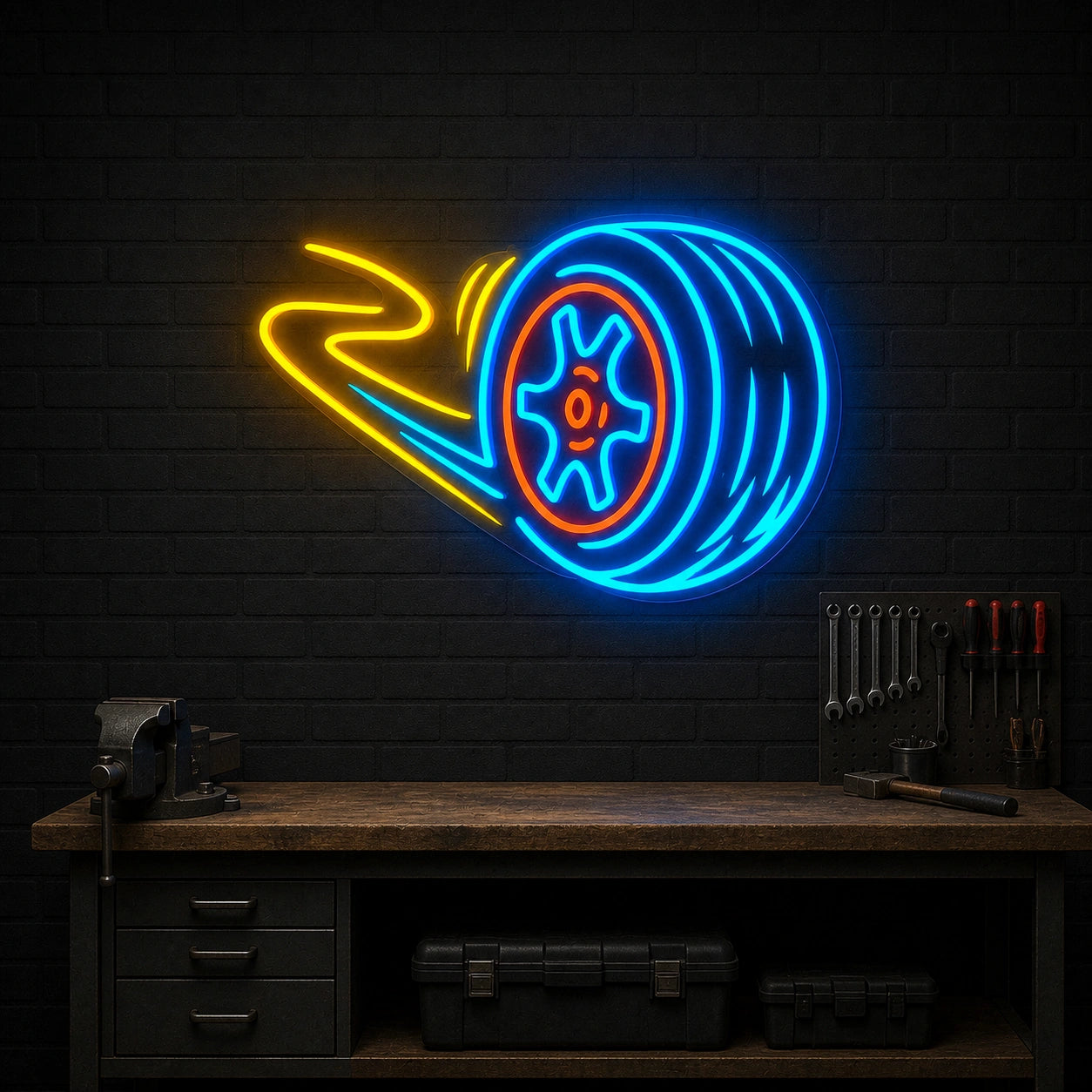 Car Wheel Vintage LED Neon Sign size image