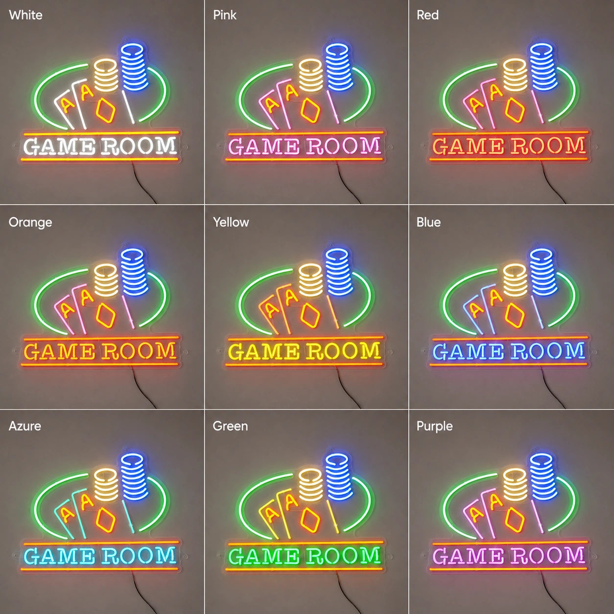 Cards And Chips Game Room Neon Sign LED Neon Sign color grid