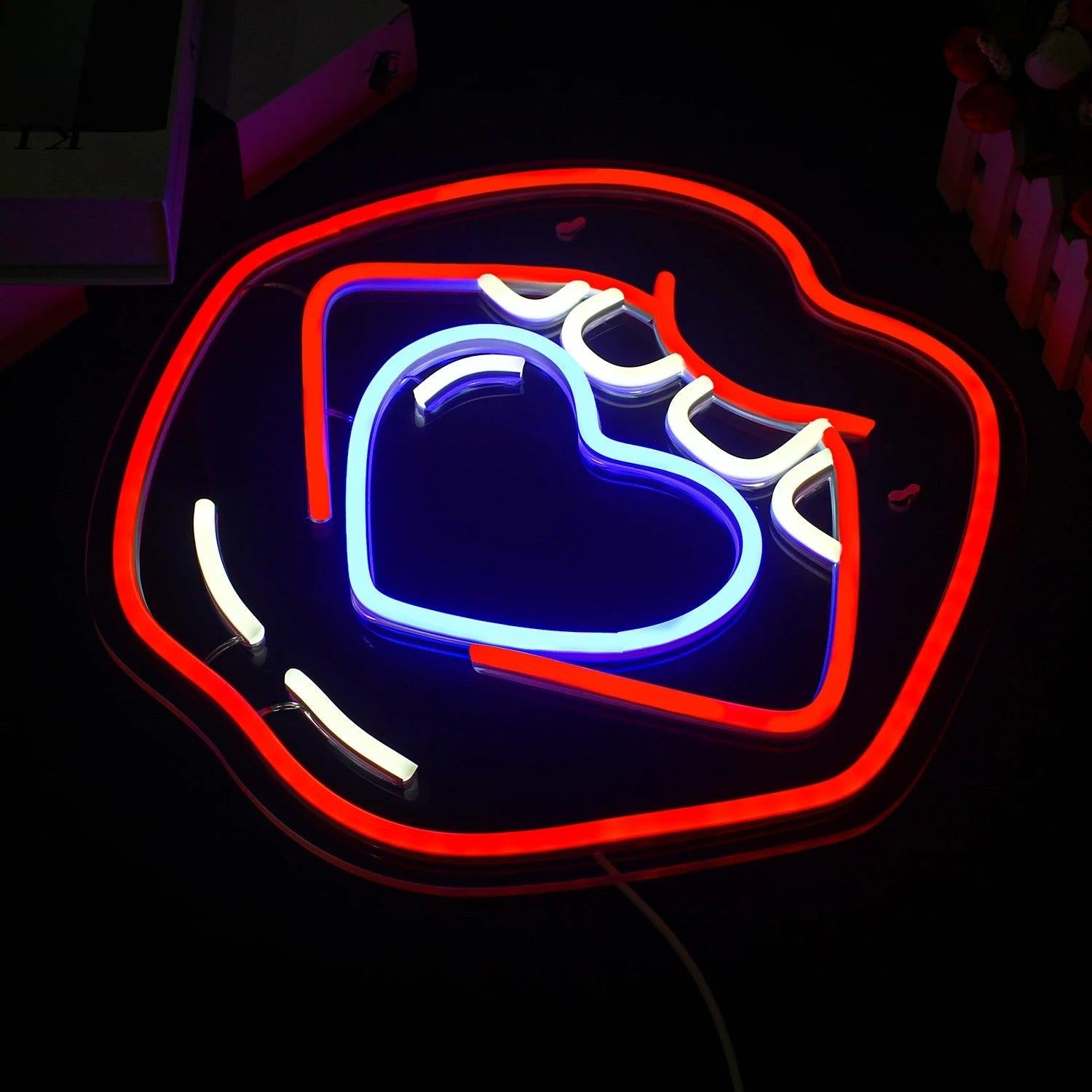 Caring Lips Red-Blue Heart Led Neon Sign Bedroom Bar Creative Decor | Shineneon