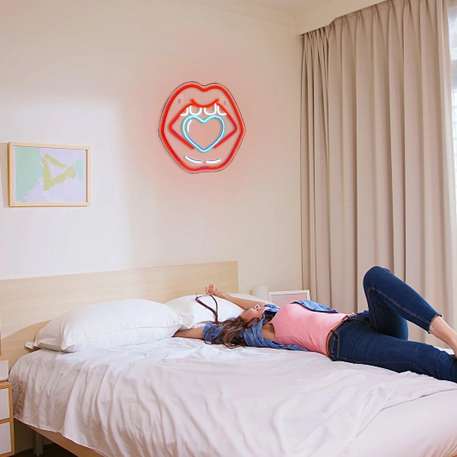 Caring Lips Red-Blue Heart Led Neon Sign Bedroom Bar Creative Decor | Shineneon